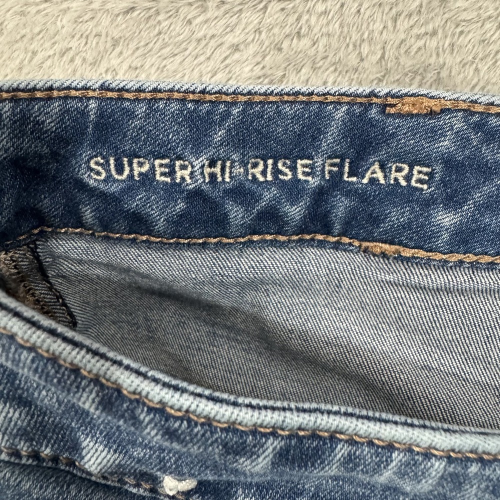 American Eagle Next Level Flex Jeans Womens 12 Super High Rise Flare Blue Boho - Picture 4 of 16